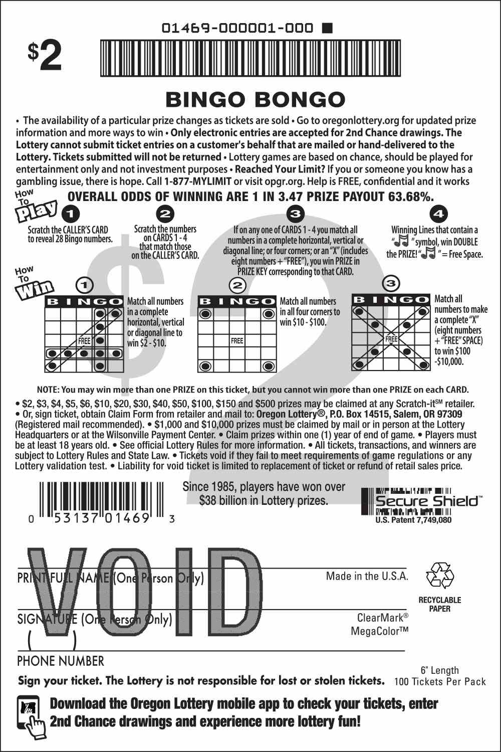 Bingo Bongo scratchcard - game number #1469 - back