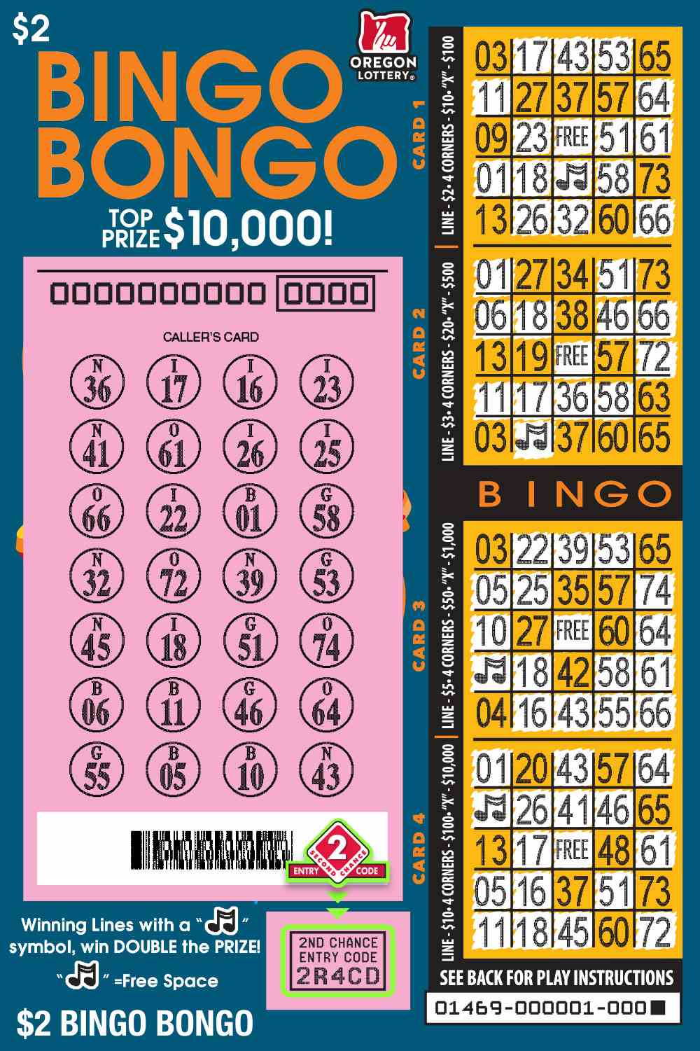 Bingo Bongo scratchcard - game number #1469 - front-scratched