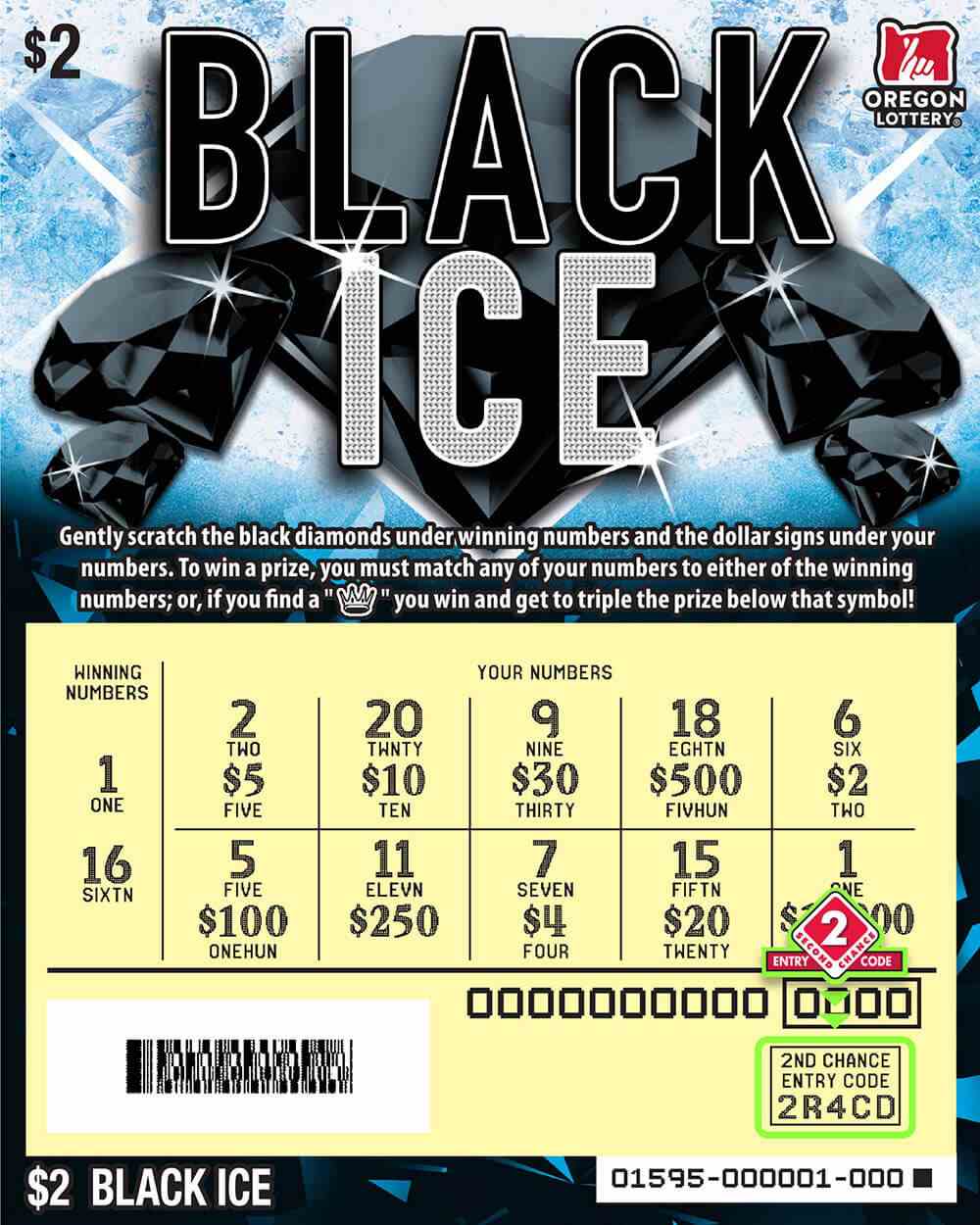 Black Ice scratchcard - game number #1595 - front-scratched