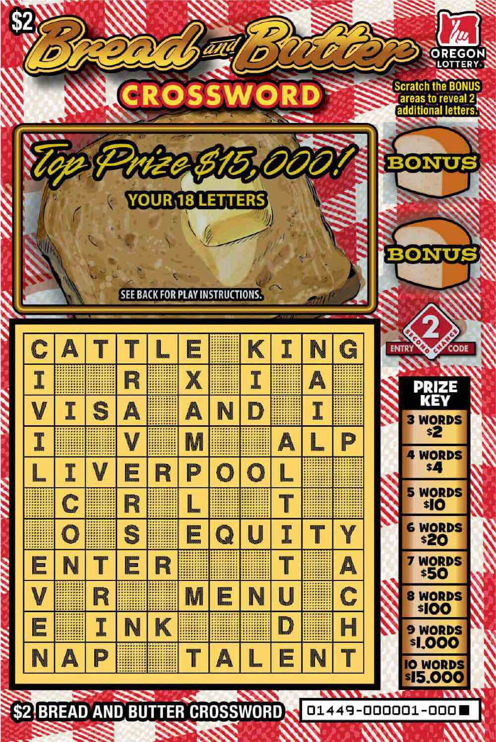 Bread and Butter Crossword scratchcard - game number #1449 - front