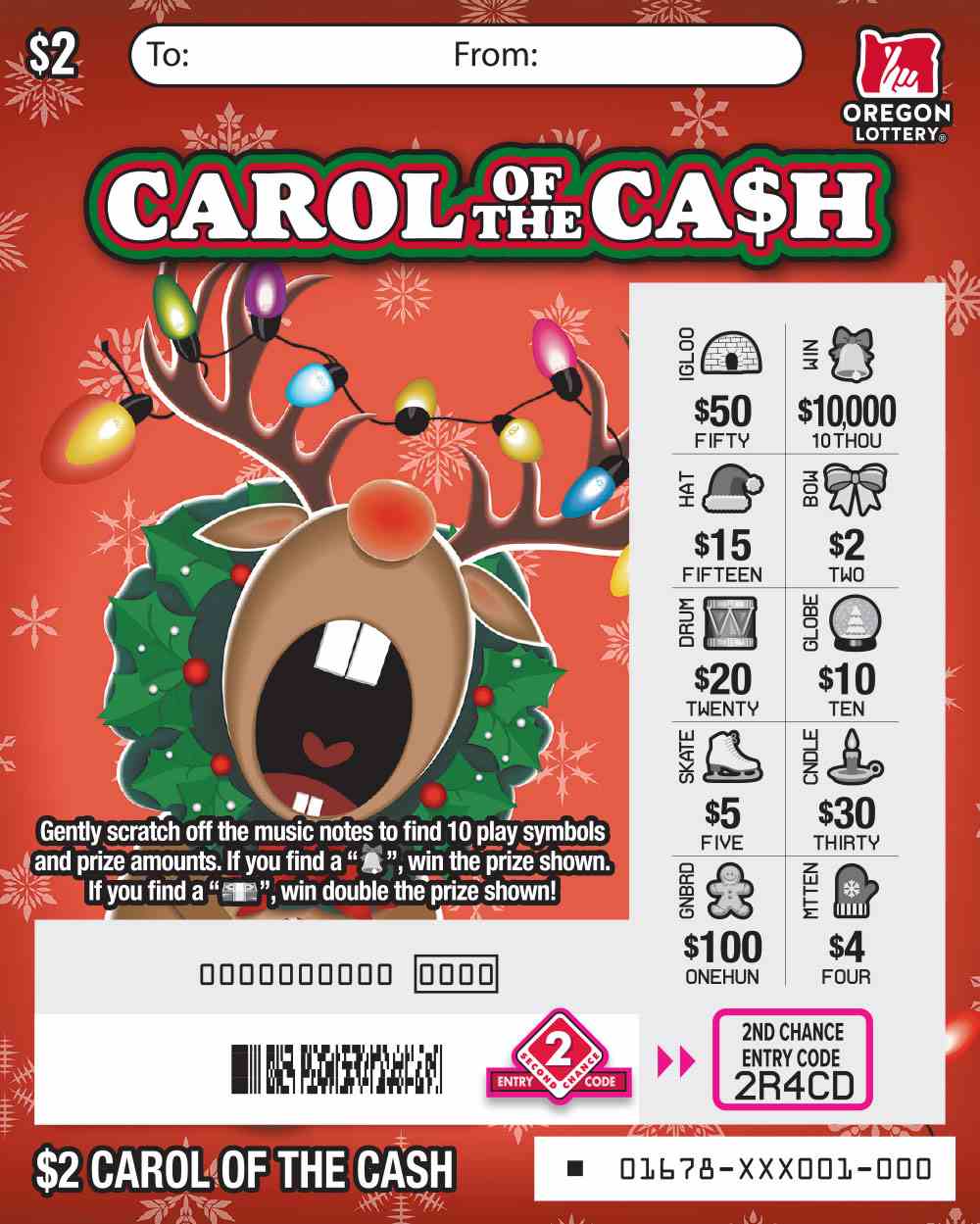 Carol Of The Cash scratchcard - game number #1678 - front-scratched