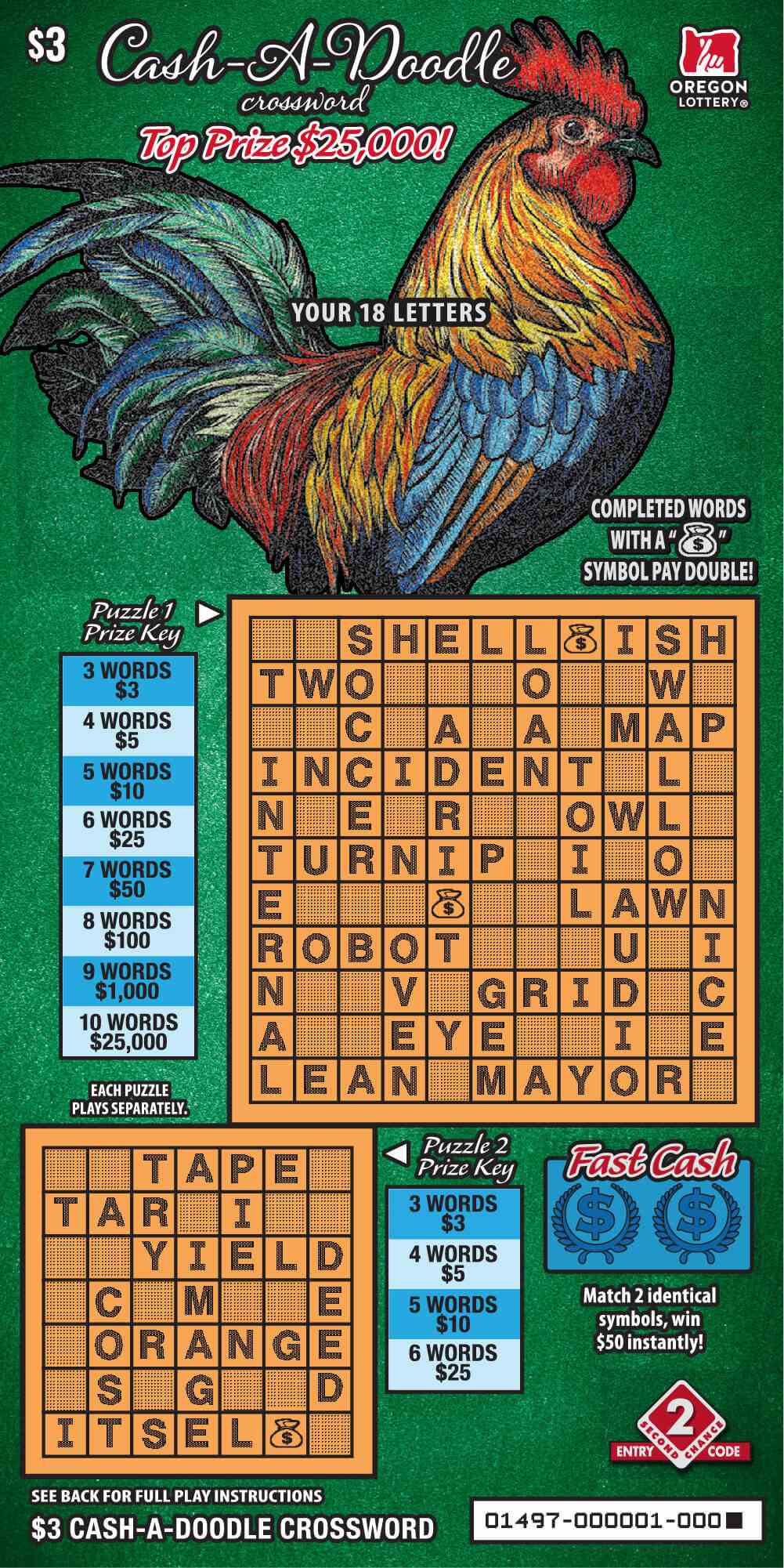 Cash-a-doodle Crossword scratchcard - game number #1497 - front