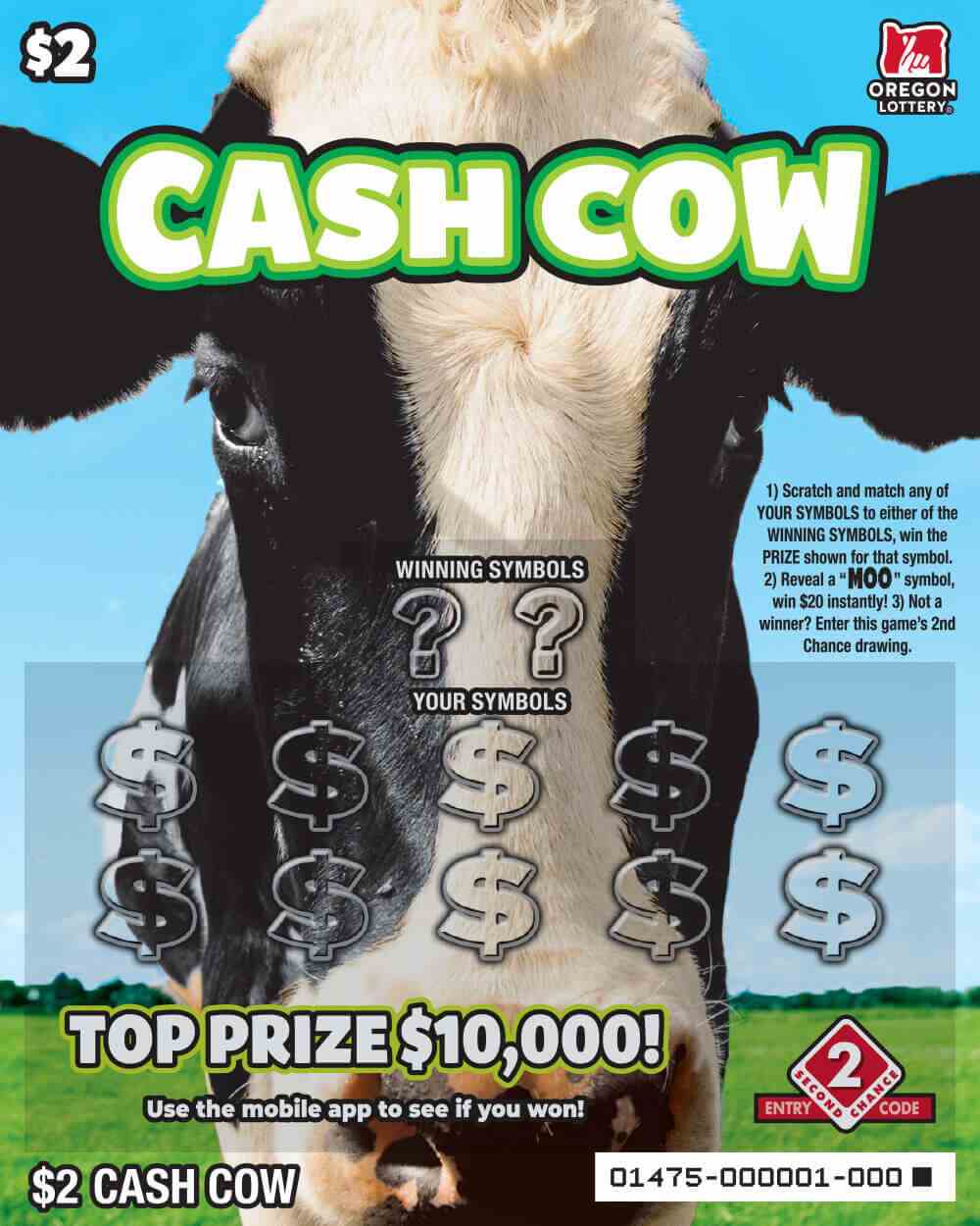 Cash Cow scratchcard - game number #1475 - front