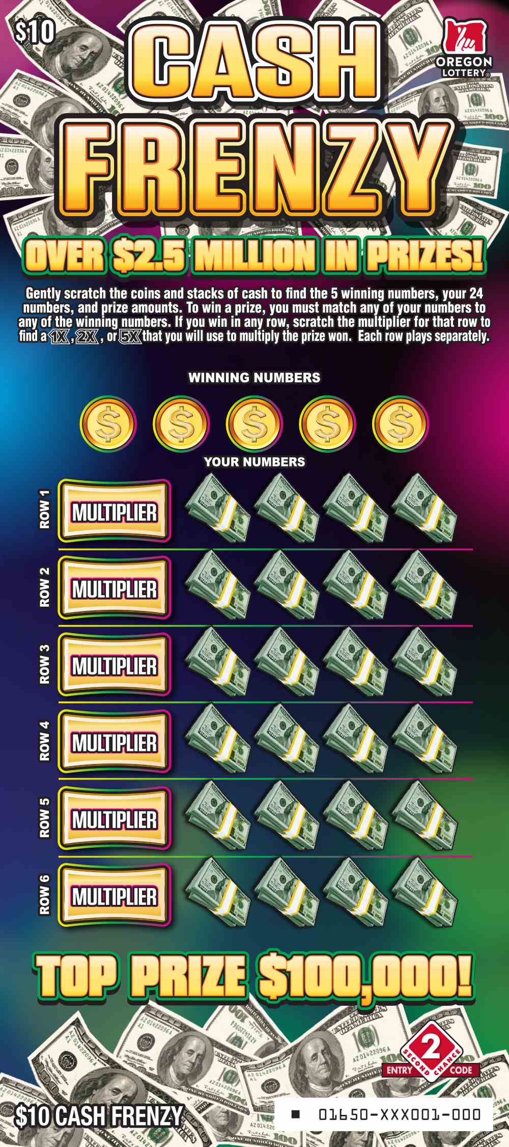 Cash Frenzy scratchcard - game number #1650 - front