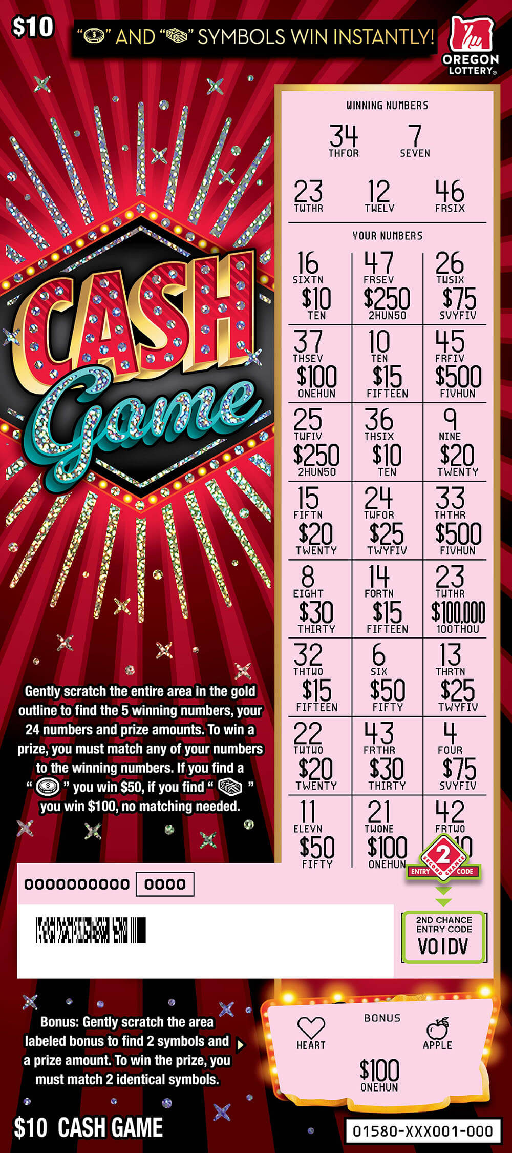 Cash Game scratchcard - game number #1580 - front-scratched