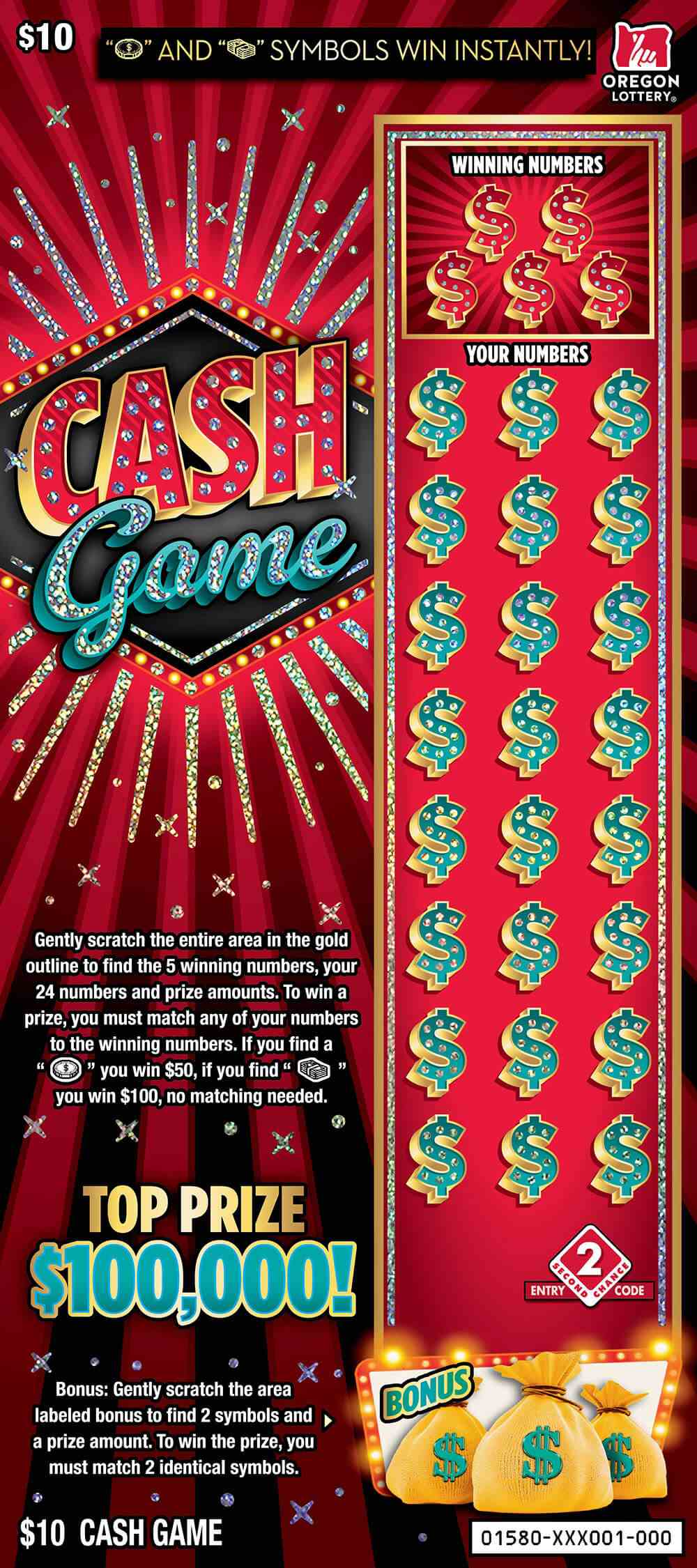 Cash Game scratchcard - game number #1580 - front