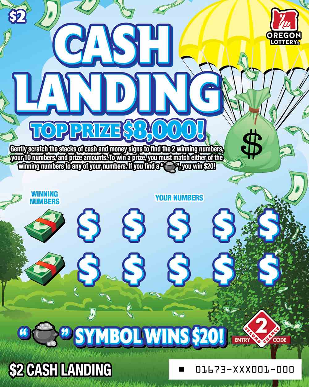Cash Landing scratchcard - game number #1673 - front