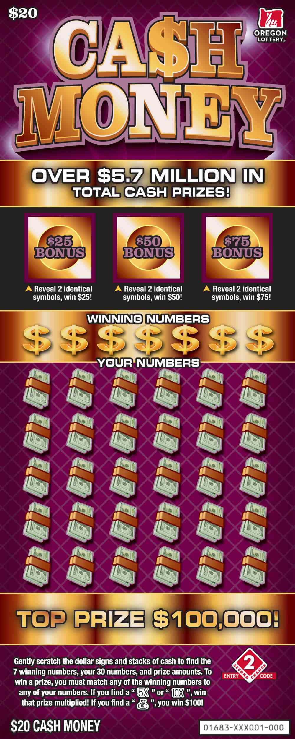 Cash Money scratchcard - game number #1683 - front