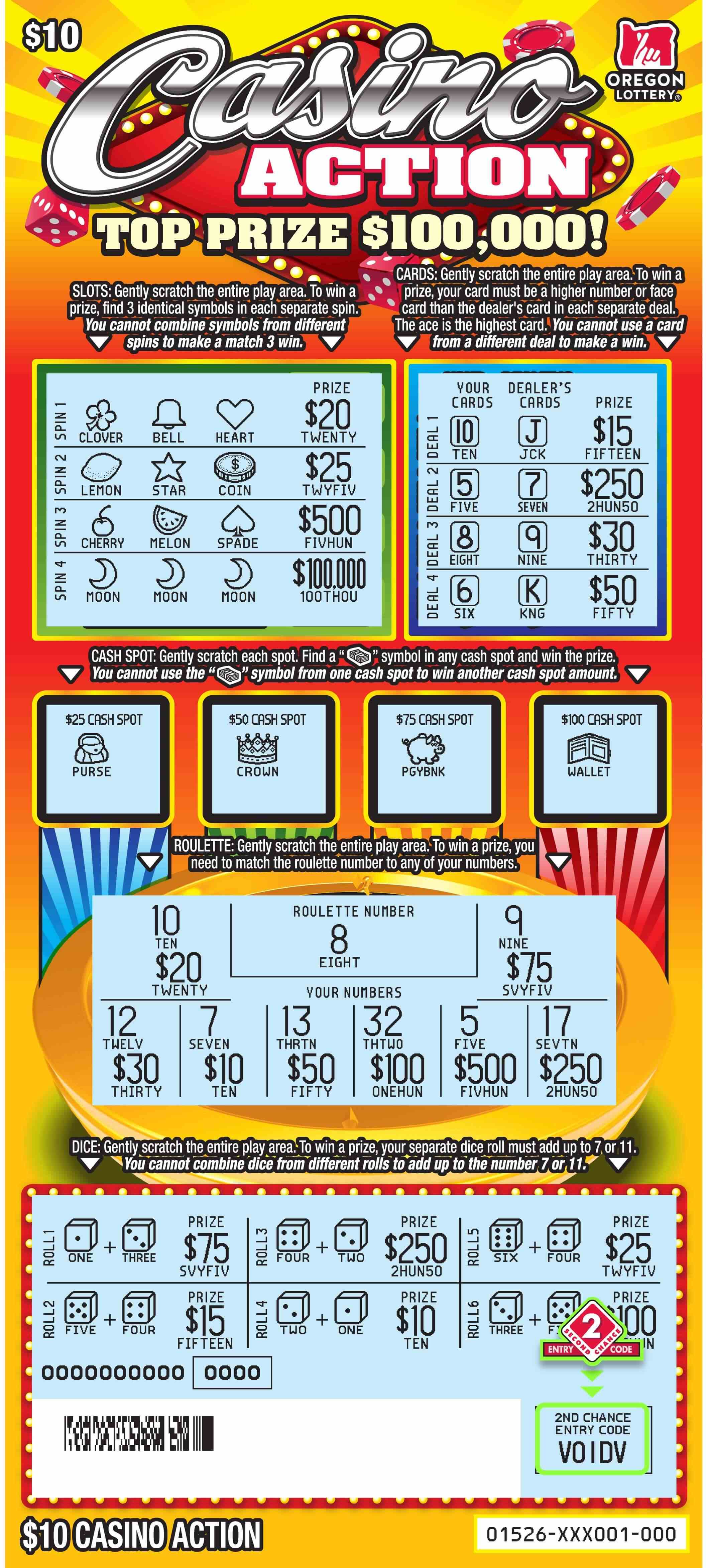 Casino Action scratchcard - game number #1526 - front-scratched