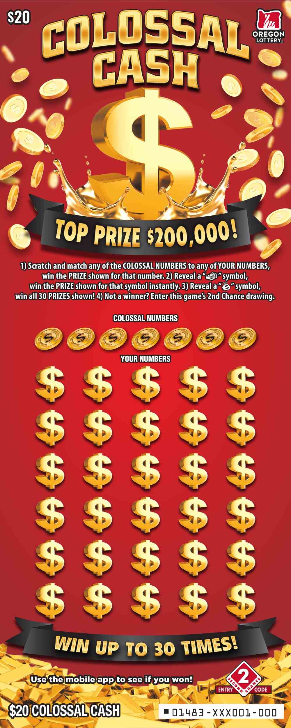 Colossal Cash scratchcard - game number #1483 - front