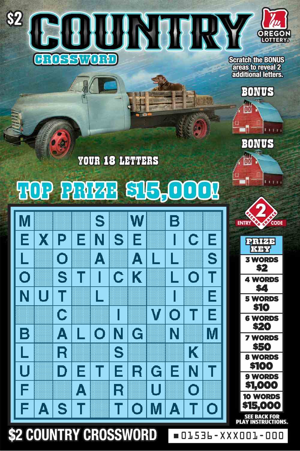 Country Crossword scratchcard - game number #1536 - front