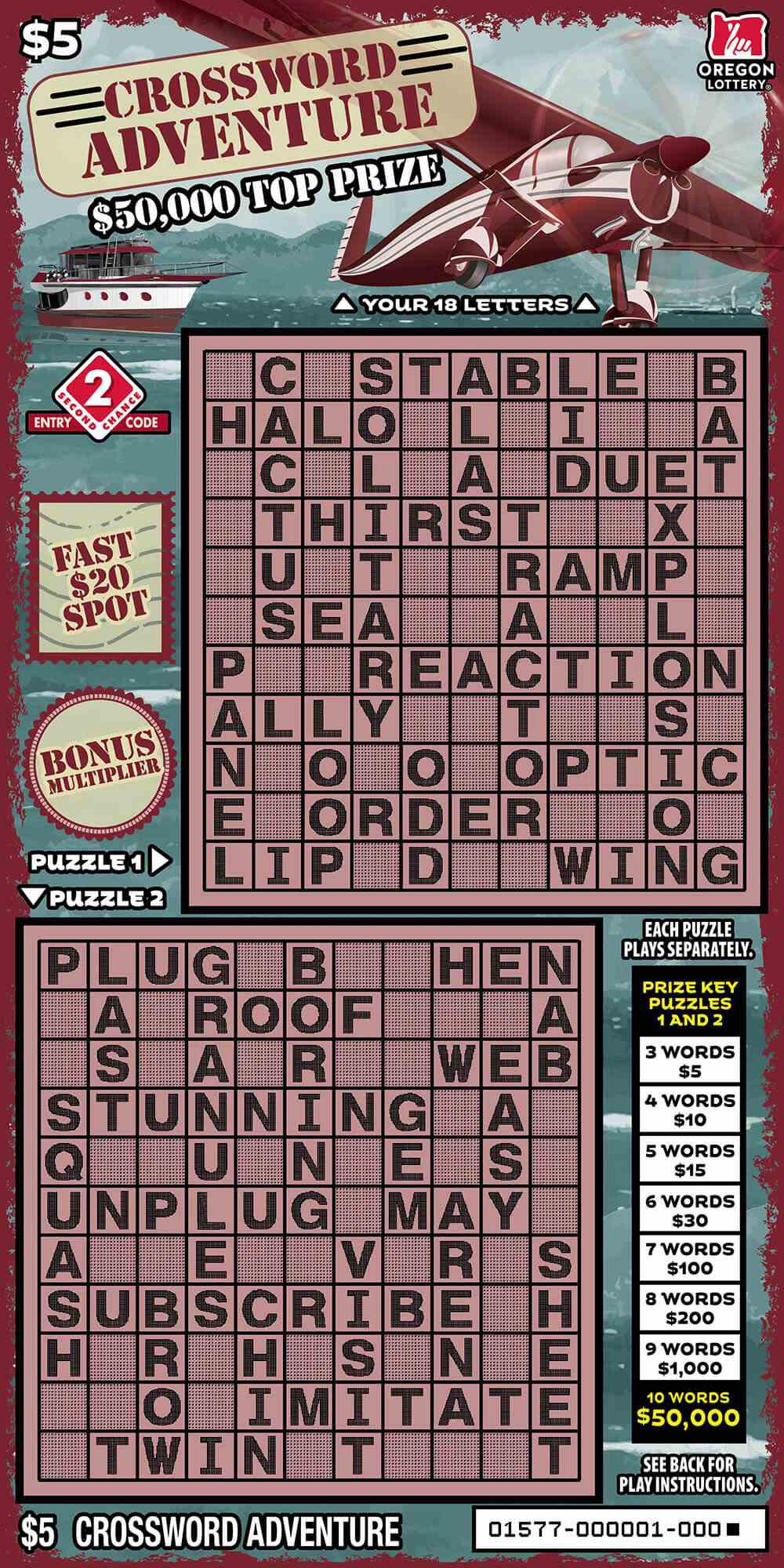 Crossword Adventure scratchcard - game number #1577 - front