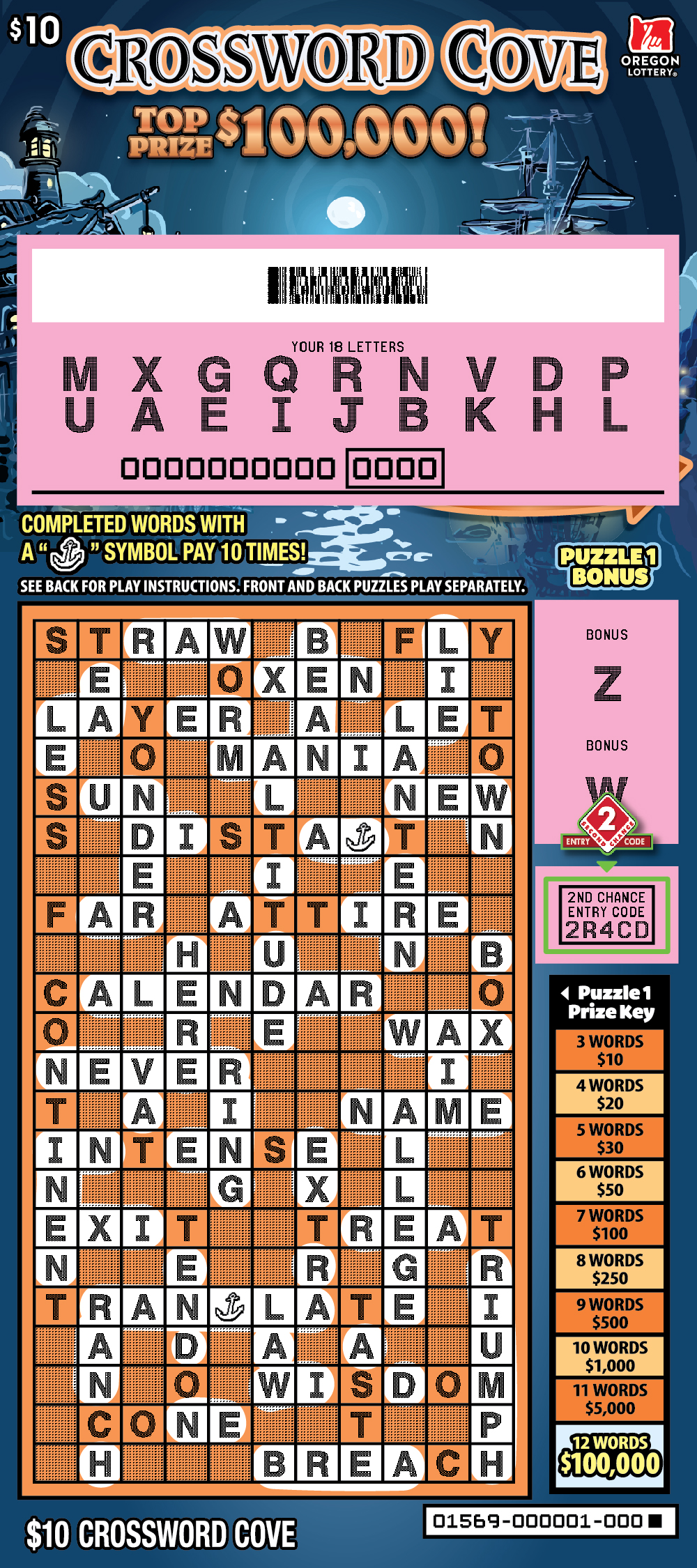 Crossword Cove scratchcard - game number #1569 - front-scratched