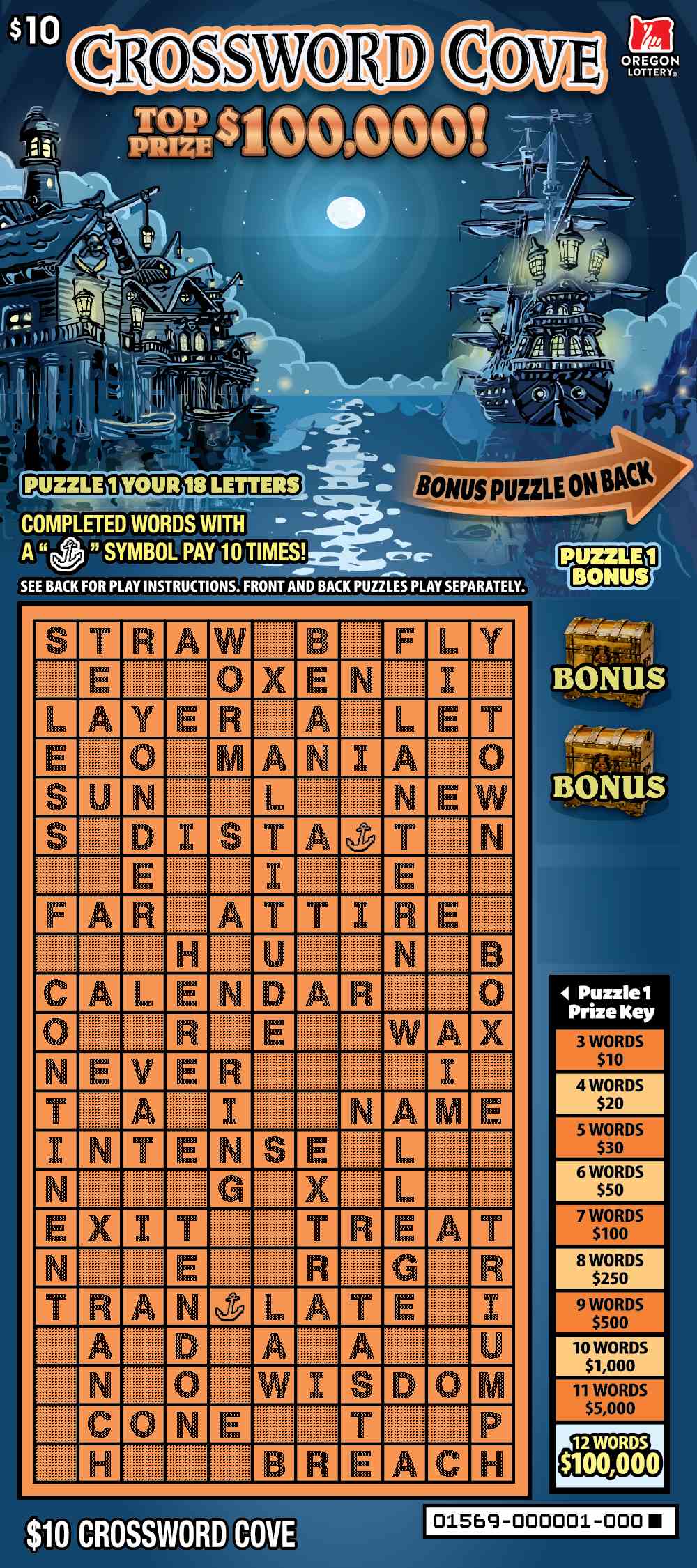 Crossword Cove scratchcard - game number #1569 - front