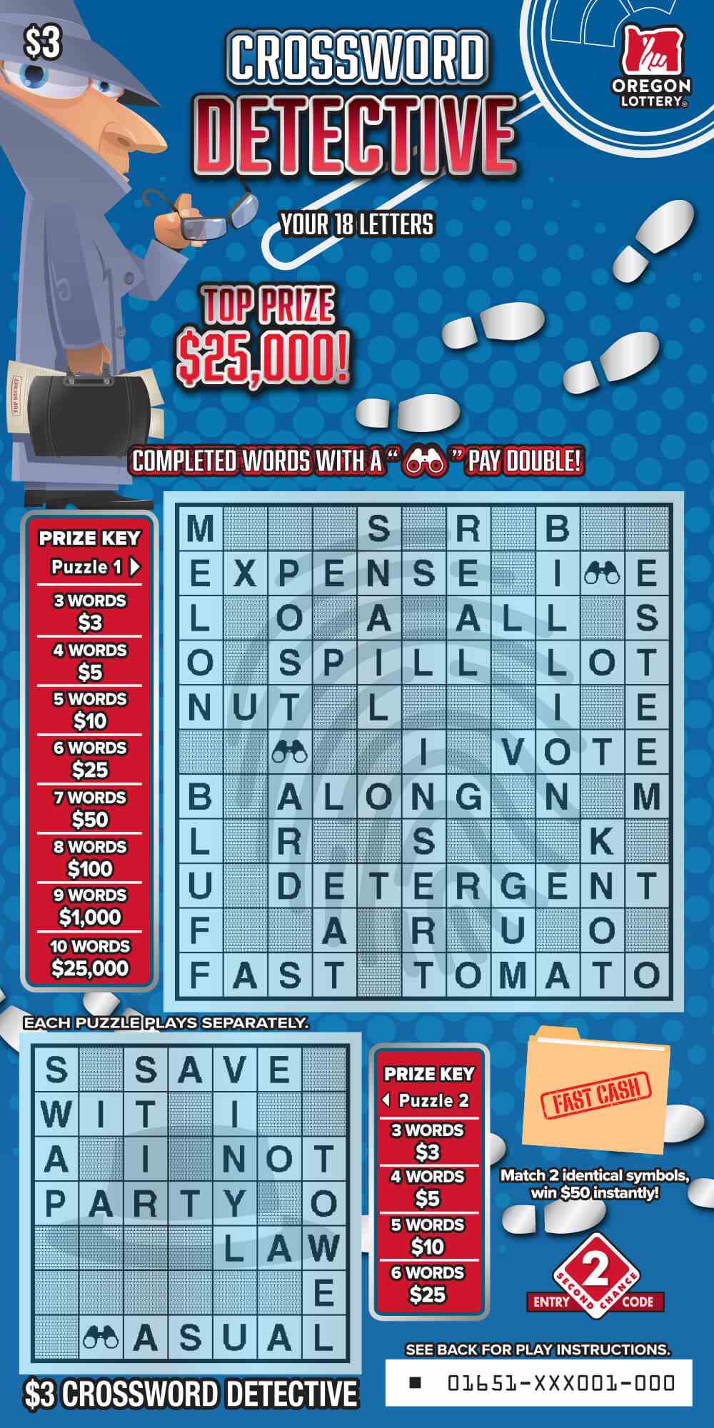 Crossword Detective scratchcard - game number #1651 - front