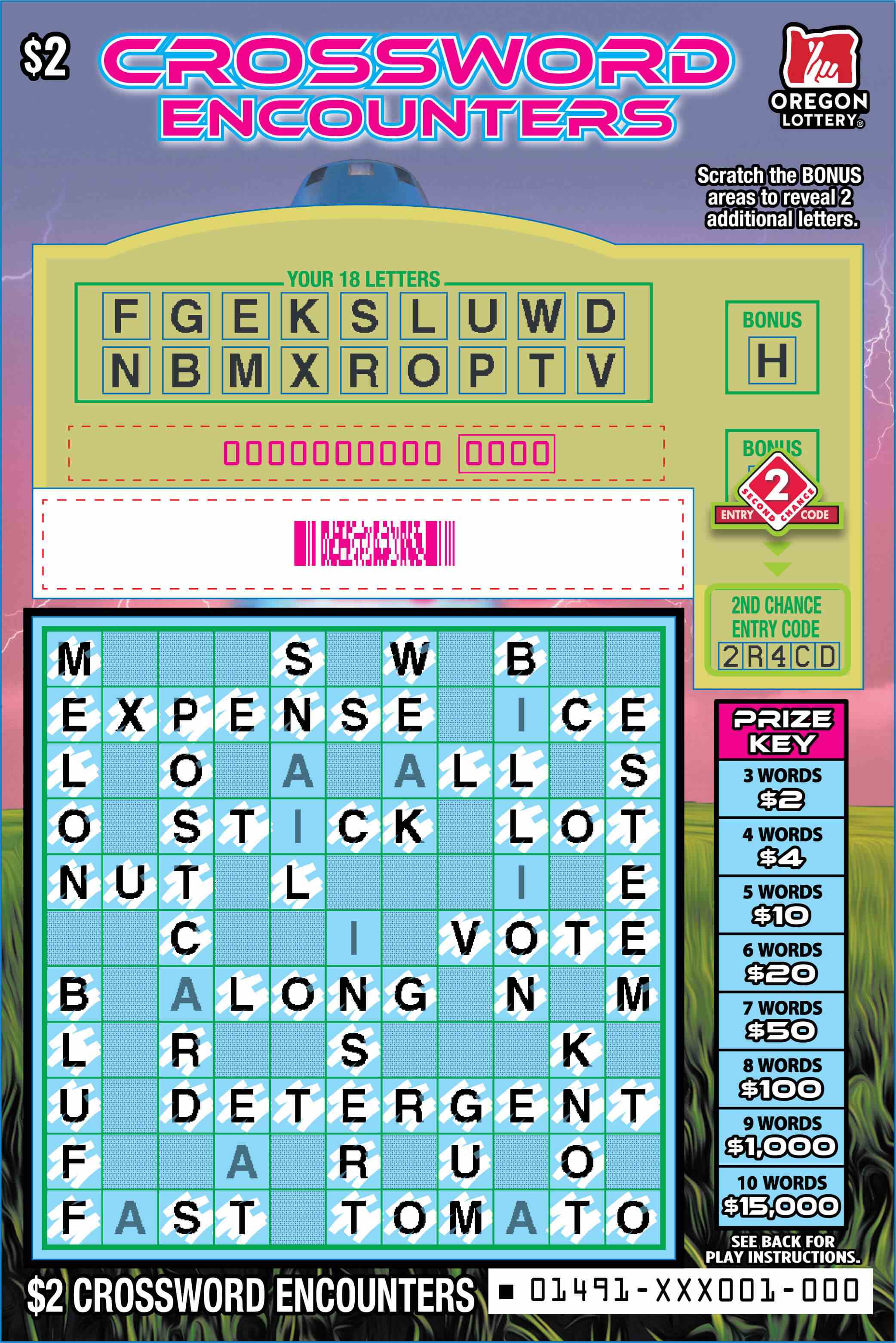 Crossword Encounters scratchcard - game number #1491 - front-scratched