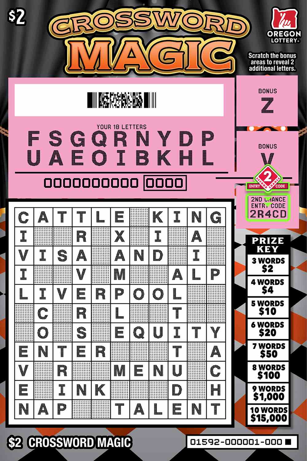 Crossword Magic scratchcard - game number #1592 - front-scratched