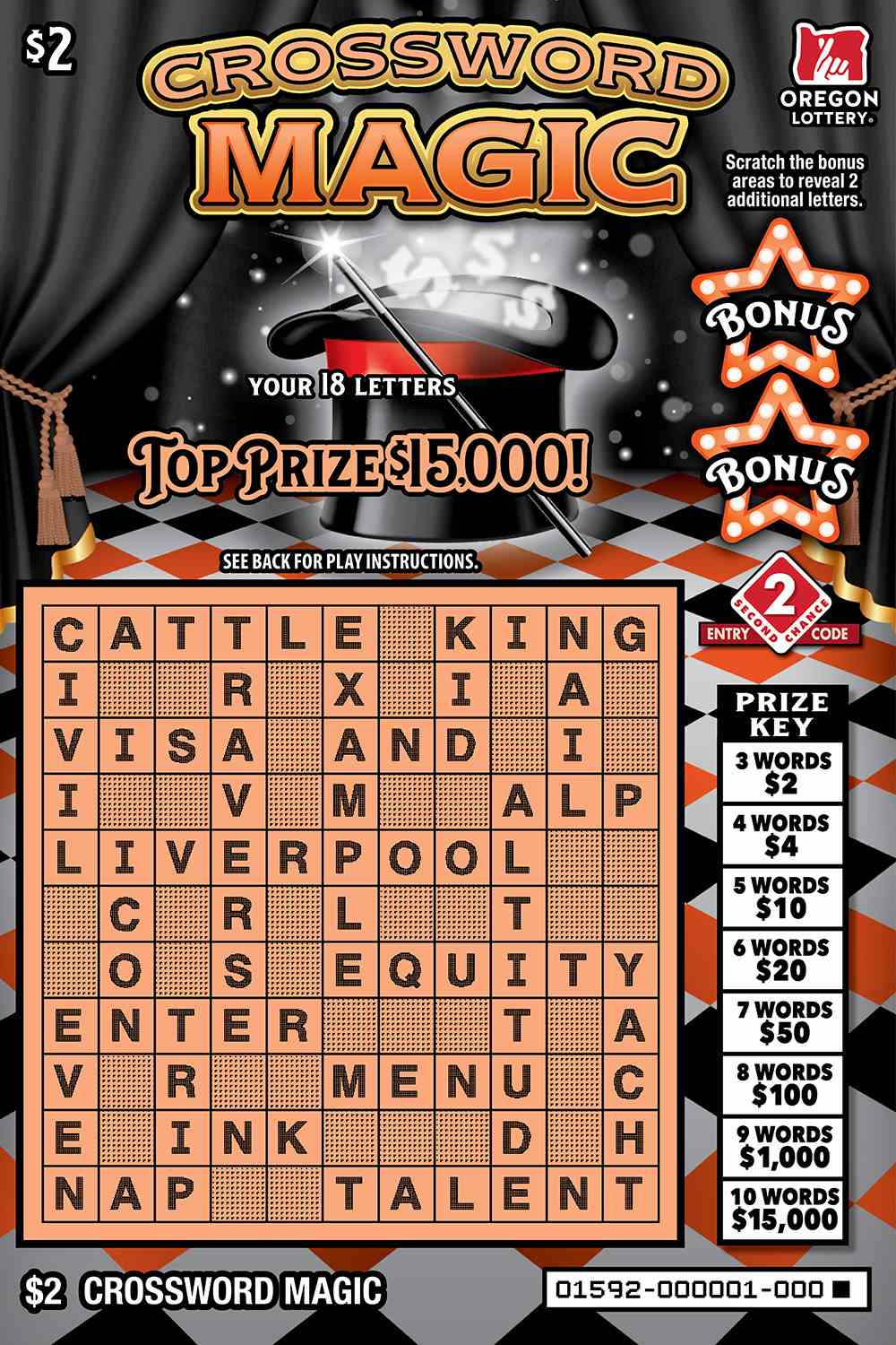 Crossword Magic scratchcard - game number #1592 - front