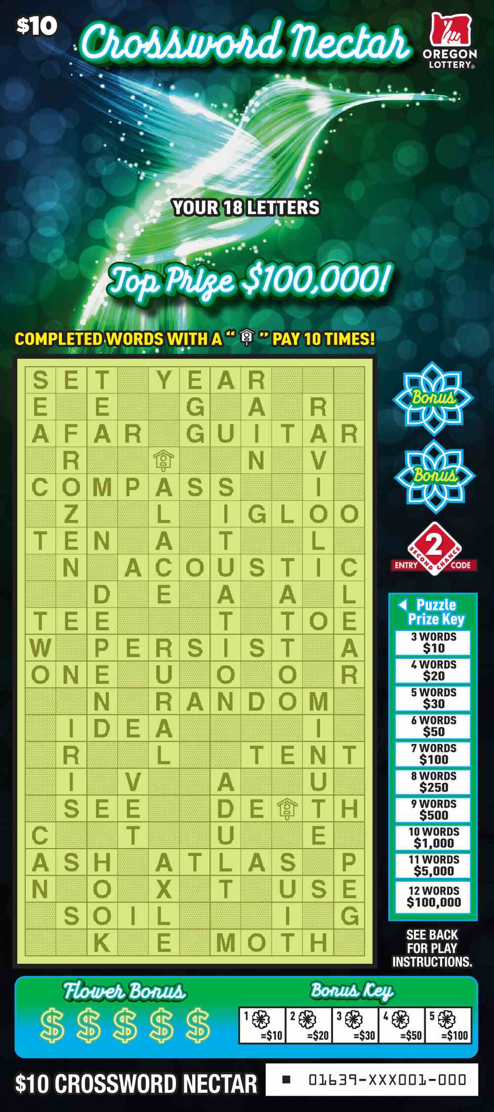 Crossword Nectar scratchcard - game number #1639 - front