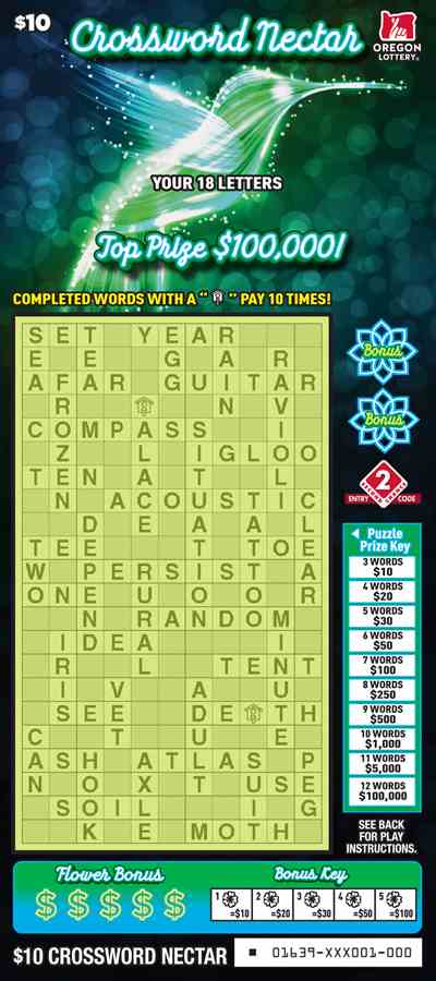 Crossword Nectar scratchcard - game number #1639 - front