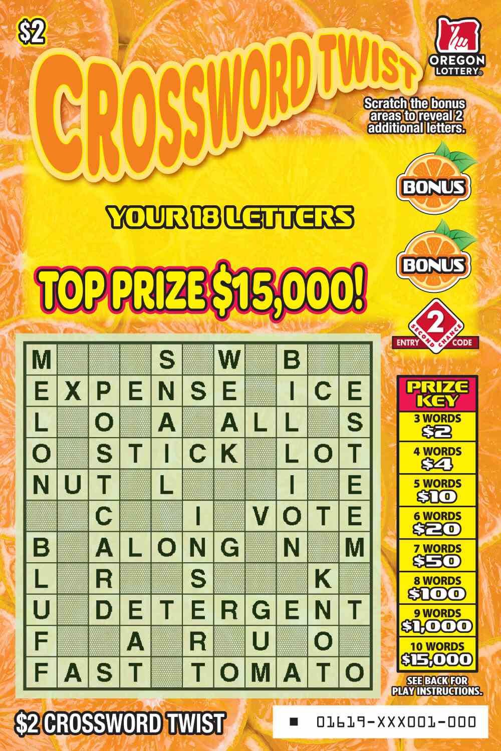 Crossword Twist scratchcard - game number #1619 - front