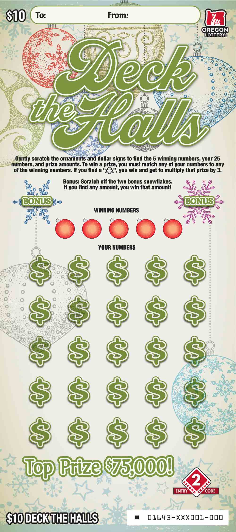 Deck The Halls scratchcard - game number #1643 - front