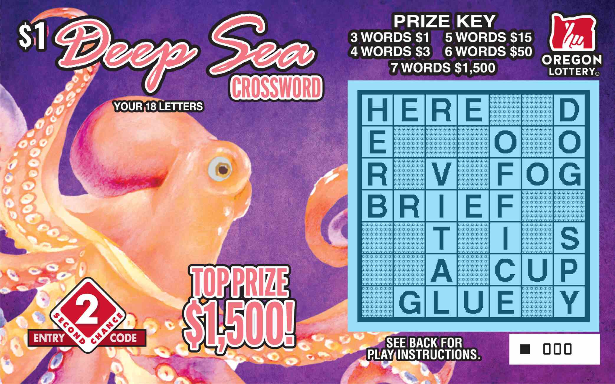 Deep Sea Crossword scratchcard - game number #1511 - front