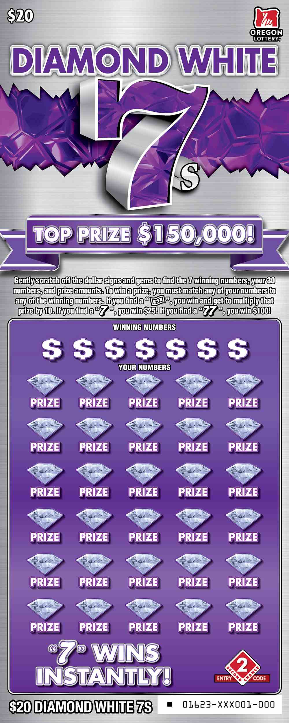 Diamond White 7S scratchcard - game number #1623 - front