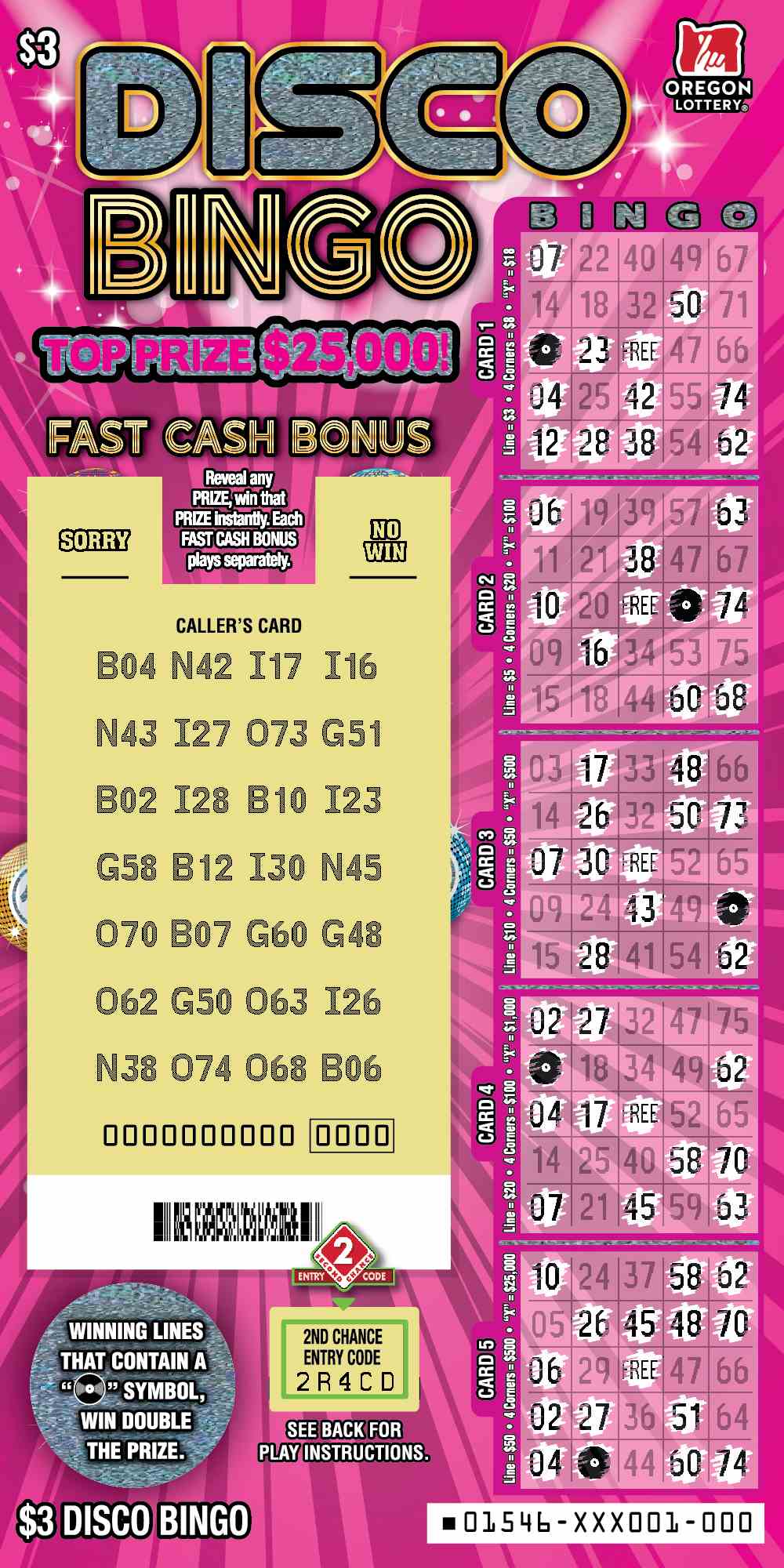 Disco Bingo scratchcard - game number #1546 - front-scratched