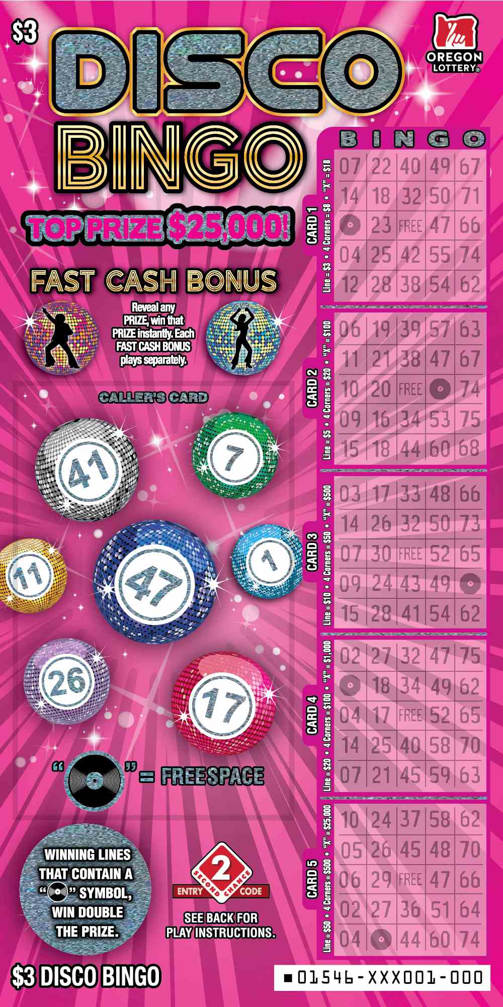 Disco Bingo scratchcard - game number #1546 - front