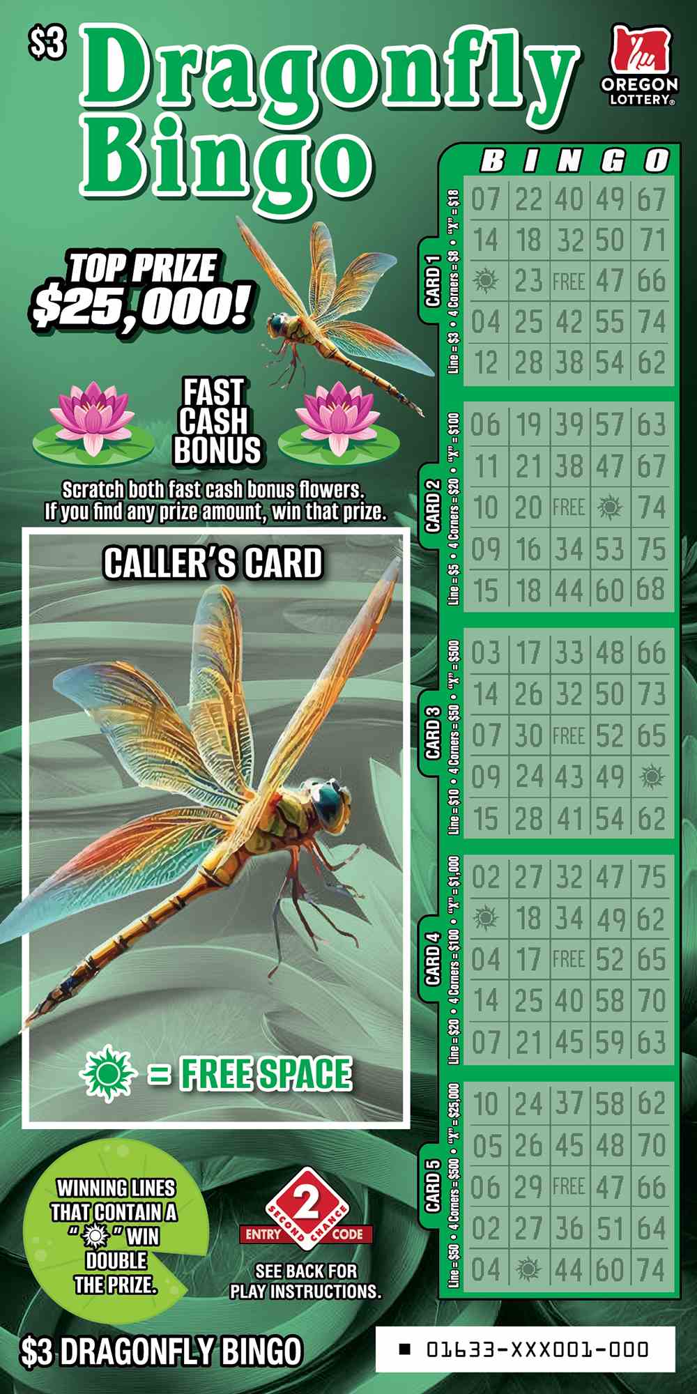 Dragonfly Bingo scratchcard - game number #1633 - front