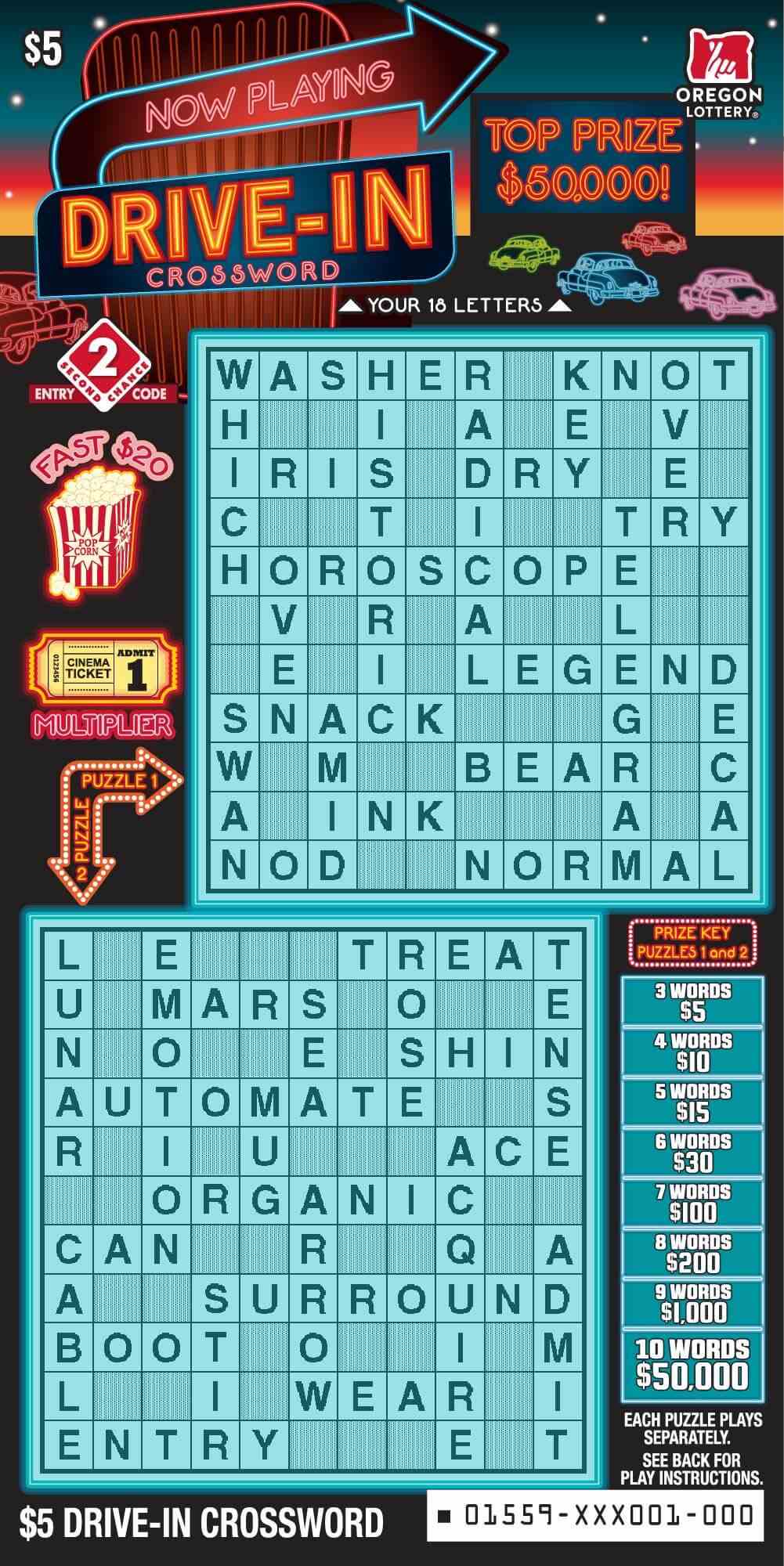 Drive-in Crossword scratchcard - game number #1559 - front