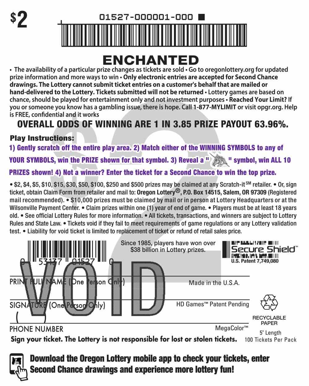 Enchanted scratchcard - game number #1527 - back