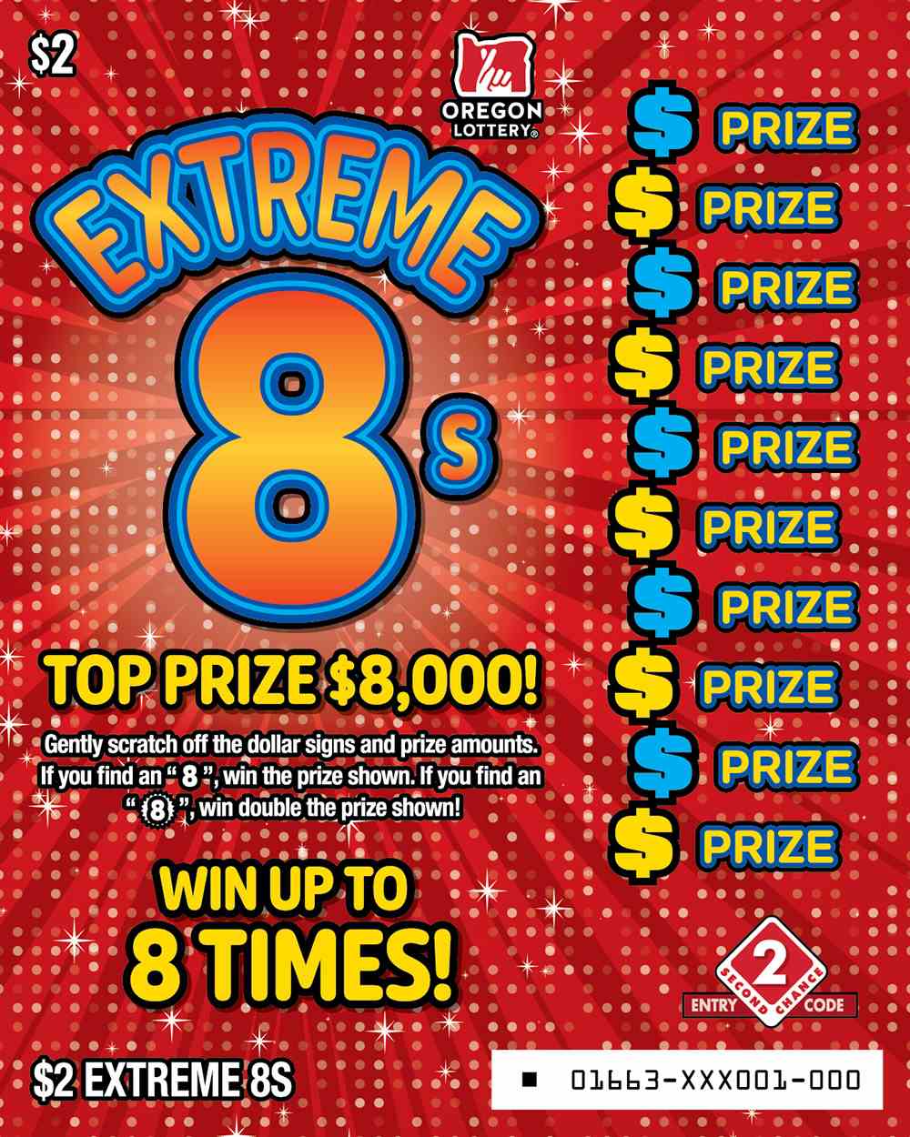 Extreme 8S scratchcard - game number #1663 - front