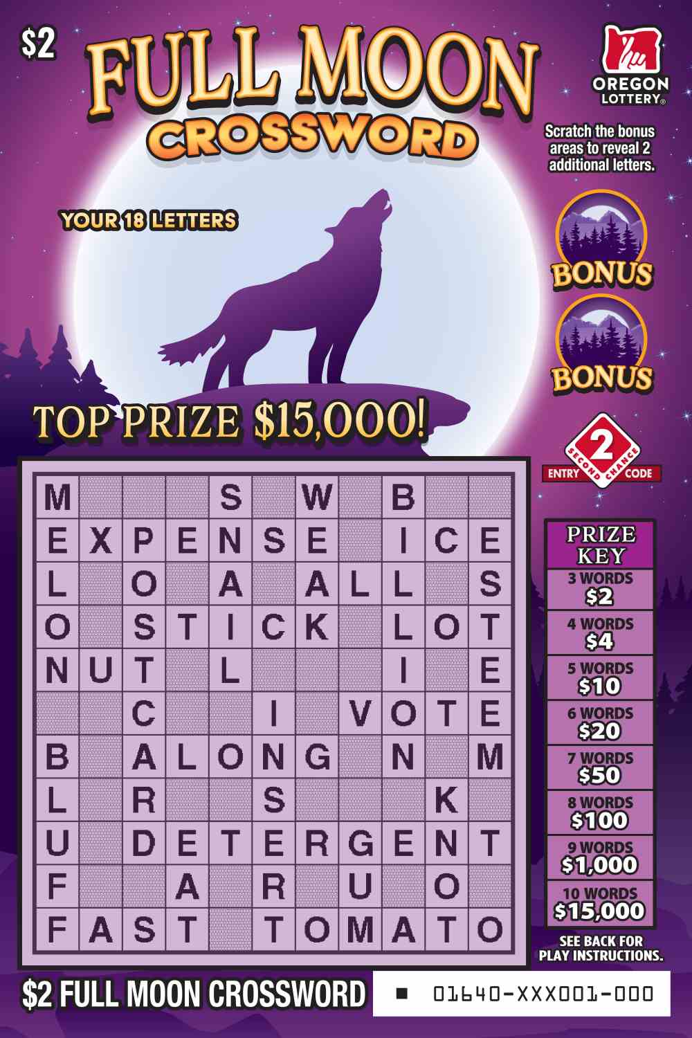 Full Moon Crossword scratchcard - game number #1640 - front
