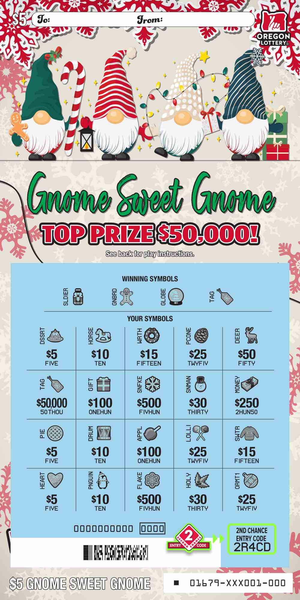 Gnome Sweet Gnome scratchcard - game number #1679 - front-scratched