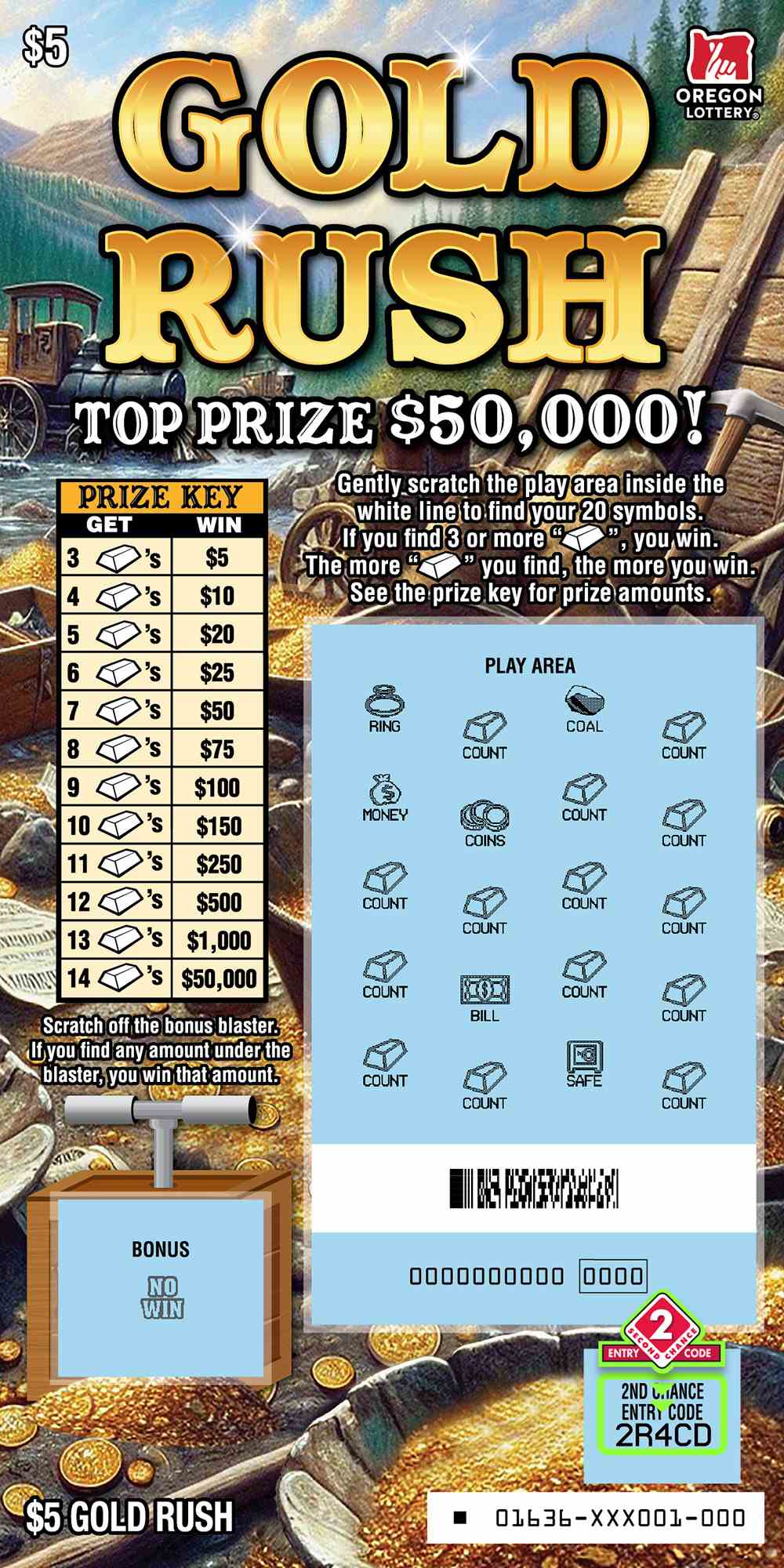 Gold Rush scratchcard - game number #1636 - front-scratched