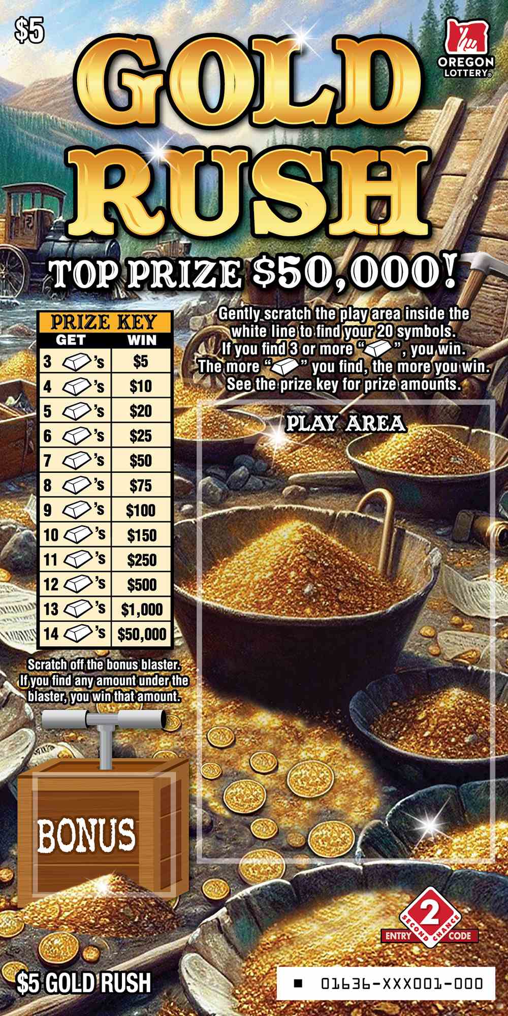 Gold Rush scratchcard - game number #1636 - front