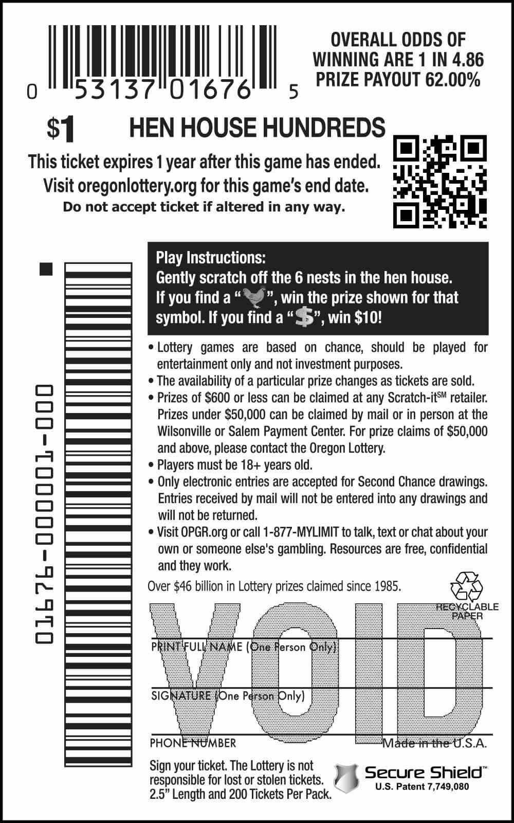 Hen House Hundreds scratchcard - game number #1676 - back