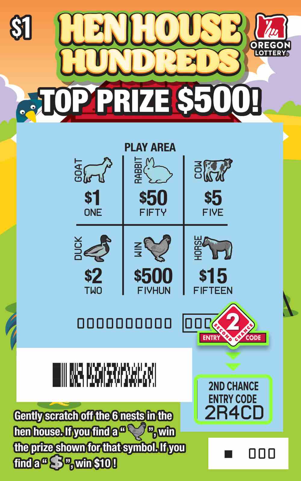 Hen House Hundreds scratchcard - game number #1676 - front-scratched