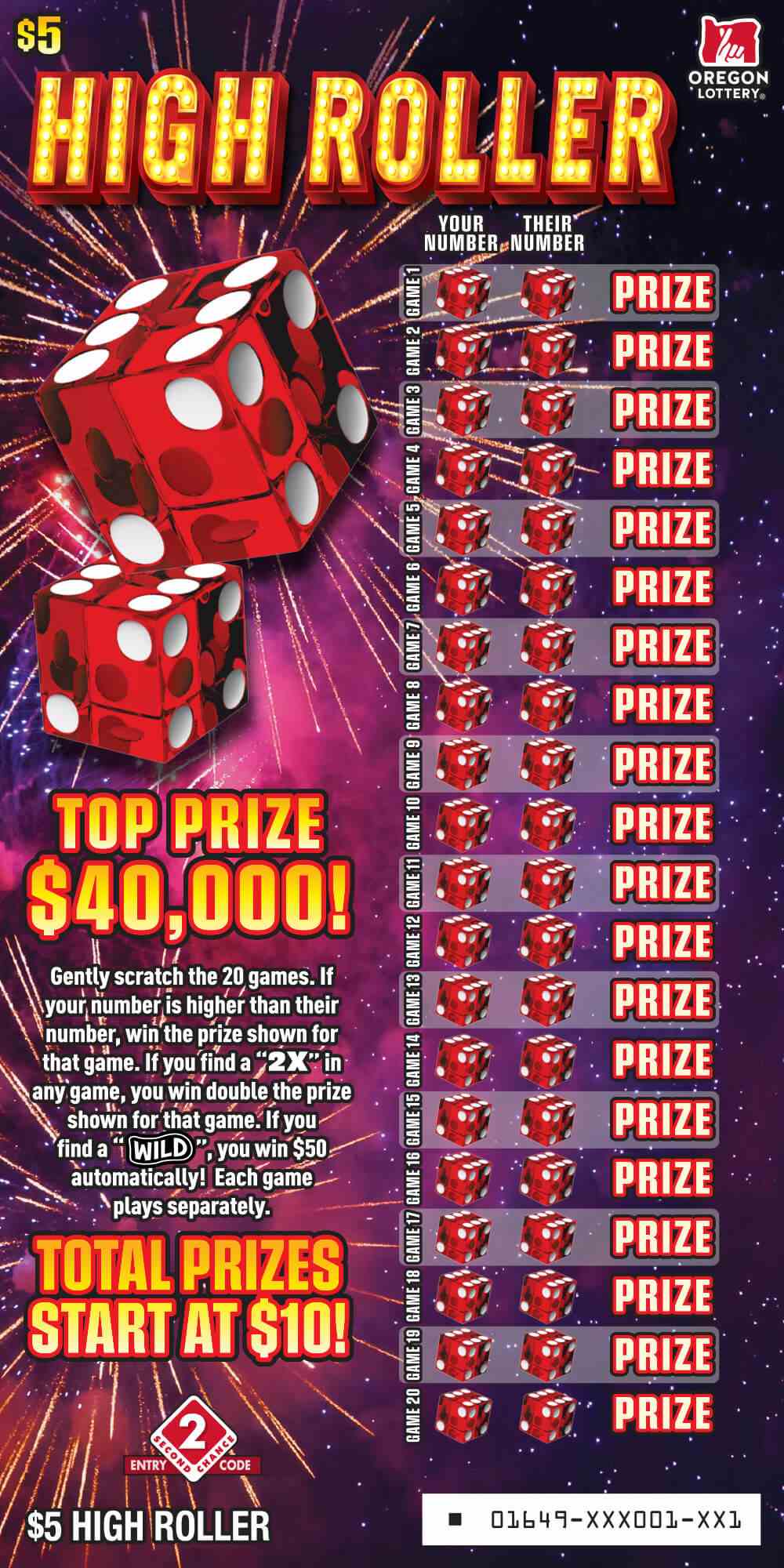 High Roller scratchcard - game number #1649 - front