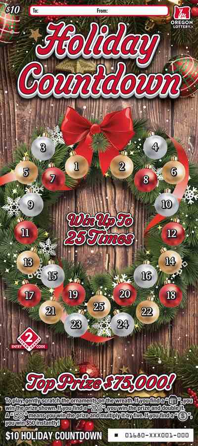 Holiday Countdown scratchcard - game number #1680 - front