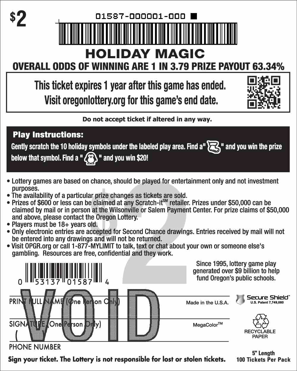 Holiday Magic scratchcard - game number #1587 - back