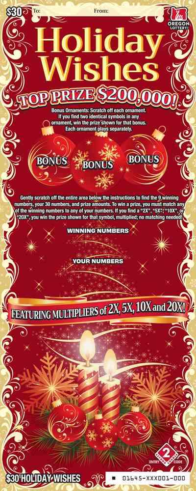 Holiday Wishes scratchcard - game number #1645 - front