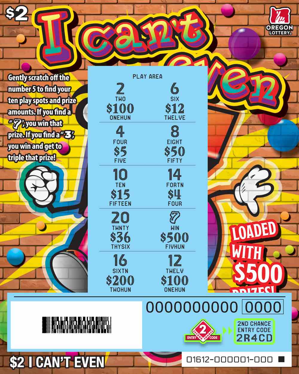 I Can't Even scratchcard - game number #1612 - front-scratched