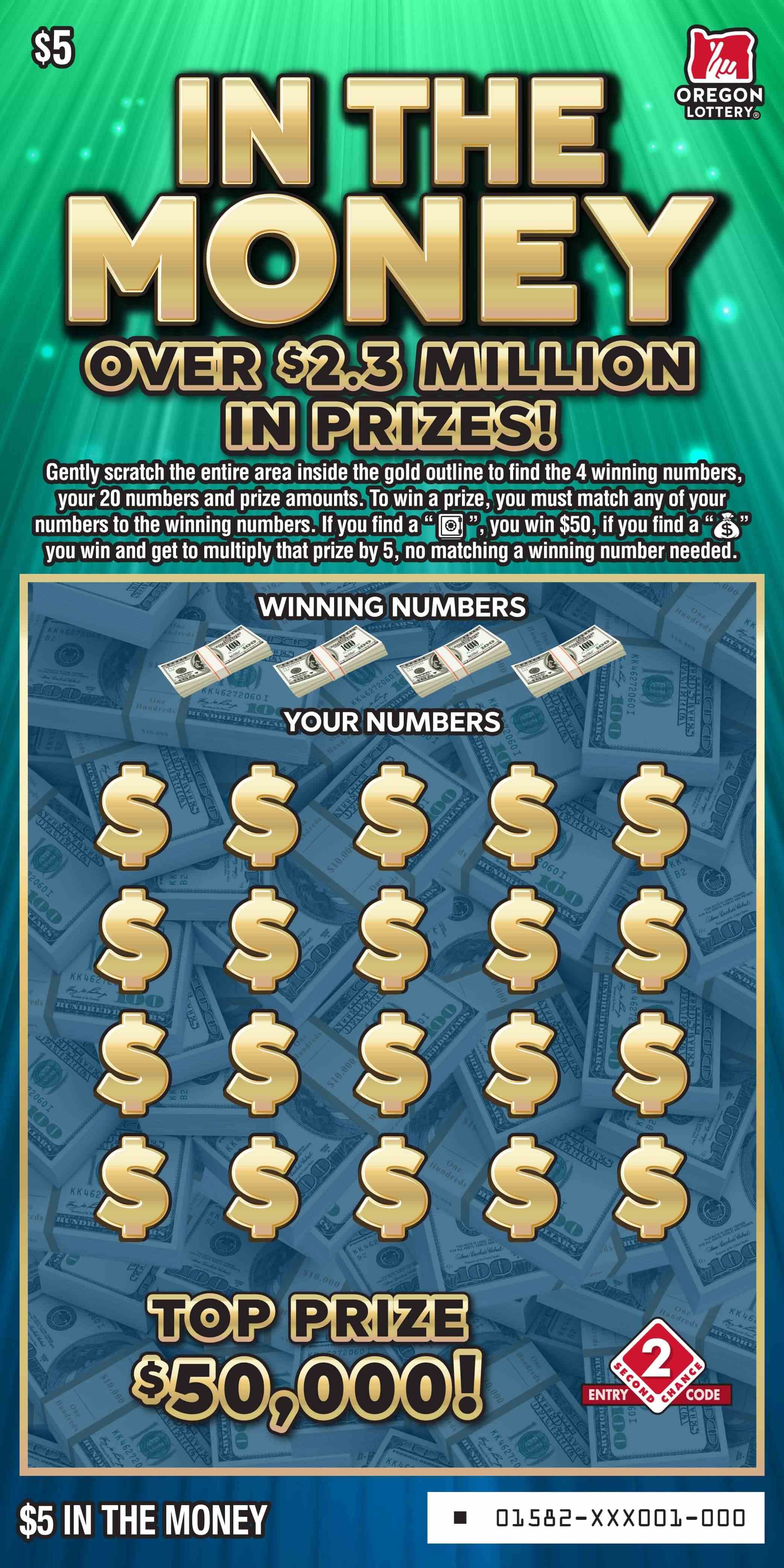 In The Money scratchcard - game number #1582 - front