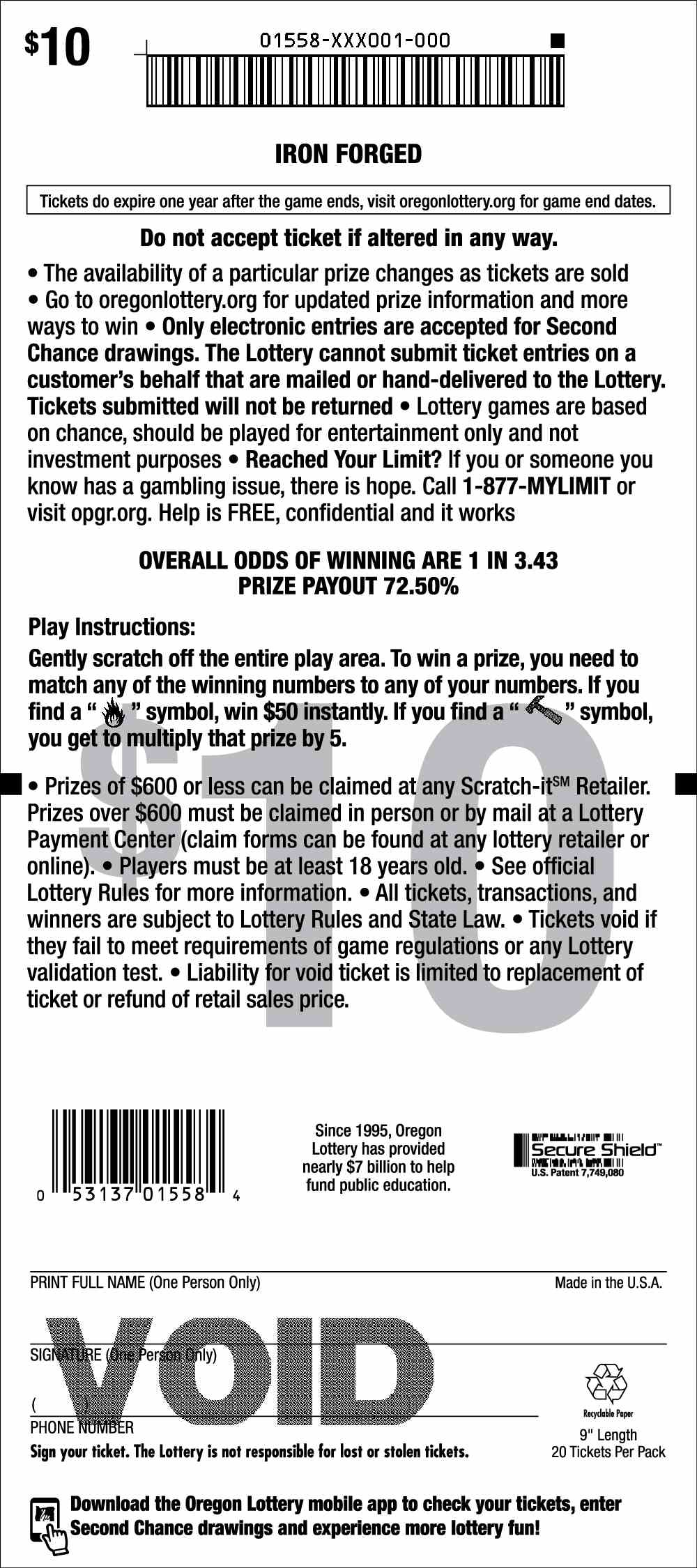 Iron Forged scratchcard - game number #1558 - back