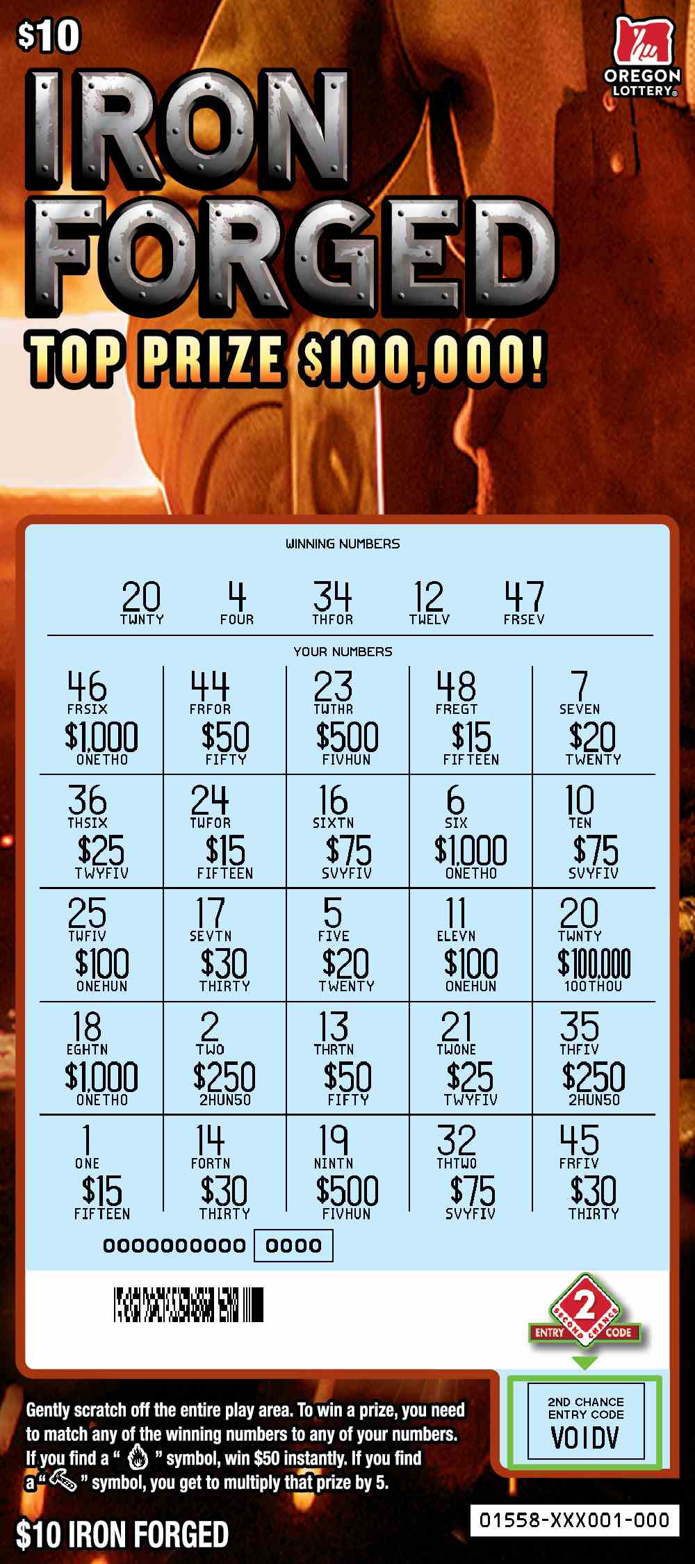 Iron Forged scratchcard - game number #1558 - front-scratched