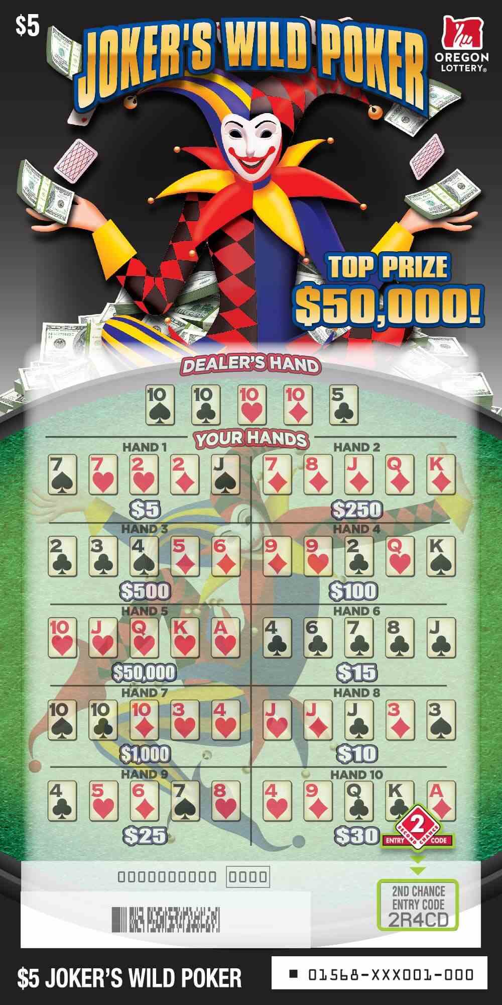 Joker's Wild Poker scratchcard - game number #1568 - front-scratched