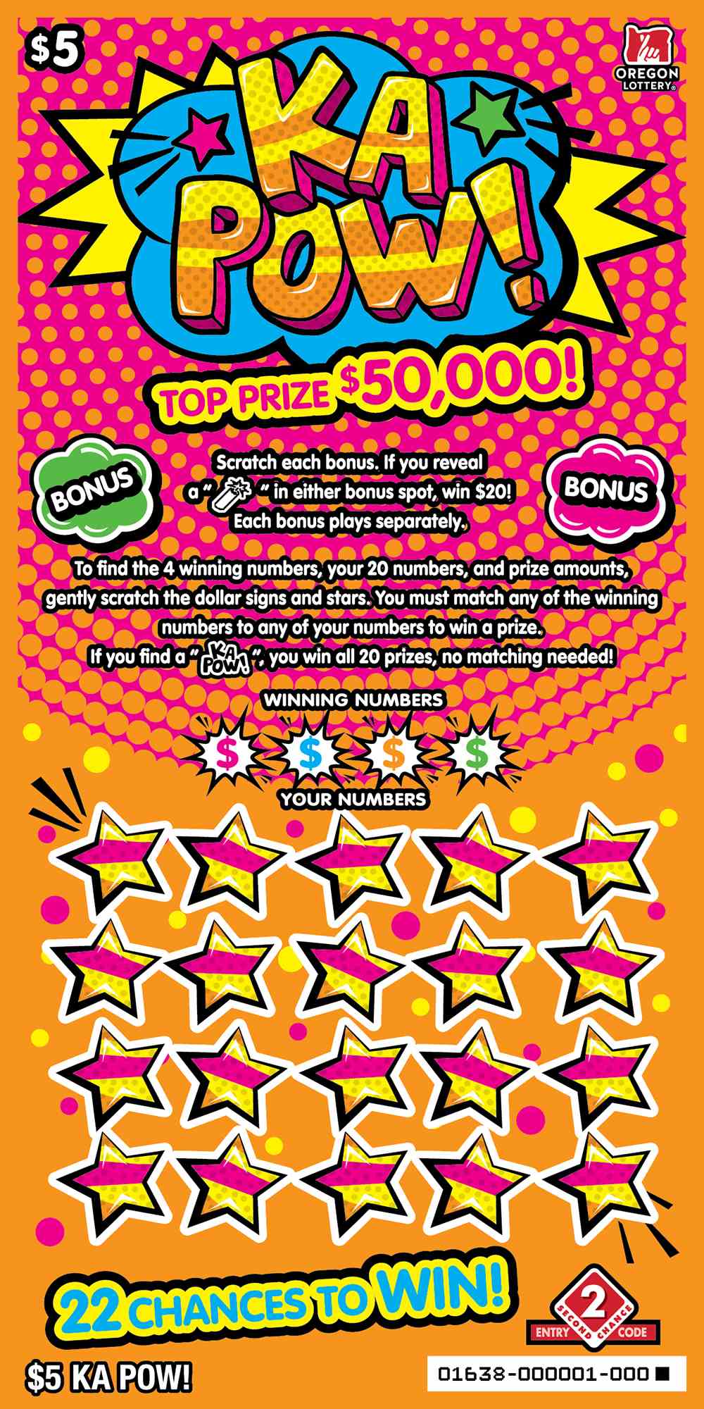 Ka Pow! scratchcard - game number #1638 - front